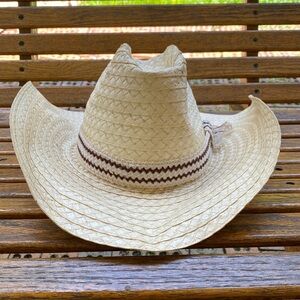 Wards wide brim hand woven straw cowboy hat western cap 7 1/4”